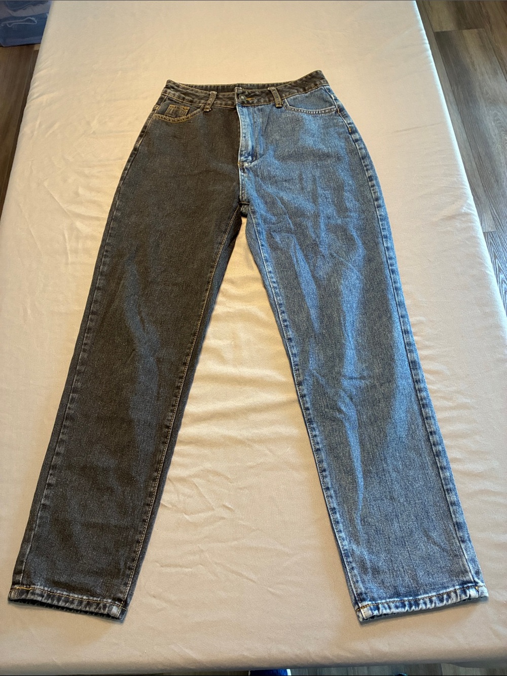 SHEIN Split Two-Tone Black and Blue Straight Leg Jeans